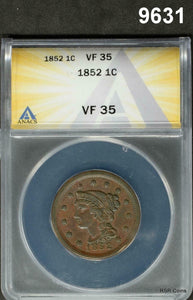1852 BRAIDED LARGE CENT ANACS CERTIFIED VF35 NICE ORIGINAL!! #9631
