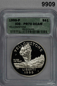 1999 P YELLOWSTONE COMMEMORATIVE SILVER DOLLAR ICG CERTIFIED PR70 DCAM #9909