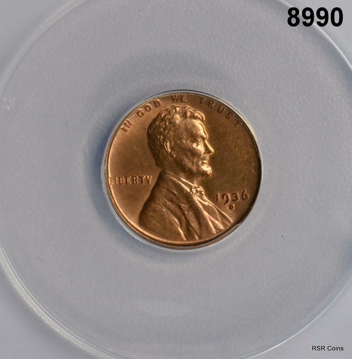 1936 S LINCOLN CENT ANACS CERTIFIED MS63 RED! #8990