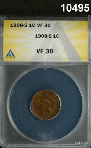 1908 S INDIAN CENT ANACS CERTIFIED VF30 ORIGINAL!! #10495