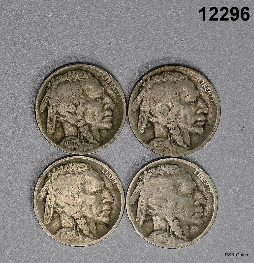 4  COIN BUFFALO NICKEL LOT: 1916, 17, 24D, 16S G-VG! #12296