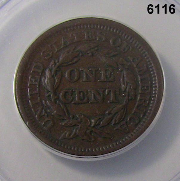 1855 UPRIGHT 55 LARGE CENT ANACS CERTIFIED AU50  #6116