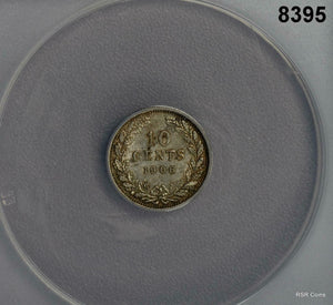 1906 NETHERLANDS 10 CENTS ANACS CERTIFIED AU50 #8395