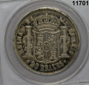 1864 SPAIN 20 REALES ANACS CERTIFIED EF45! RARE! #11701
