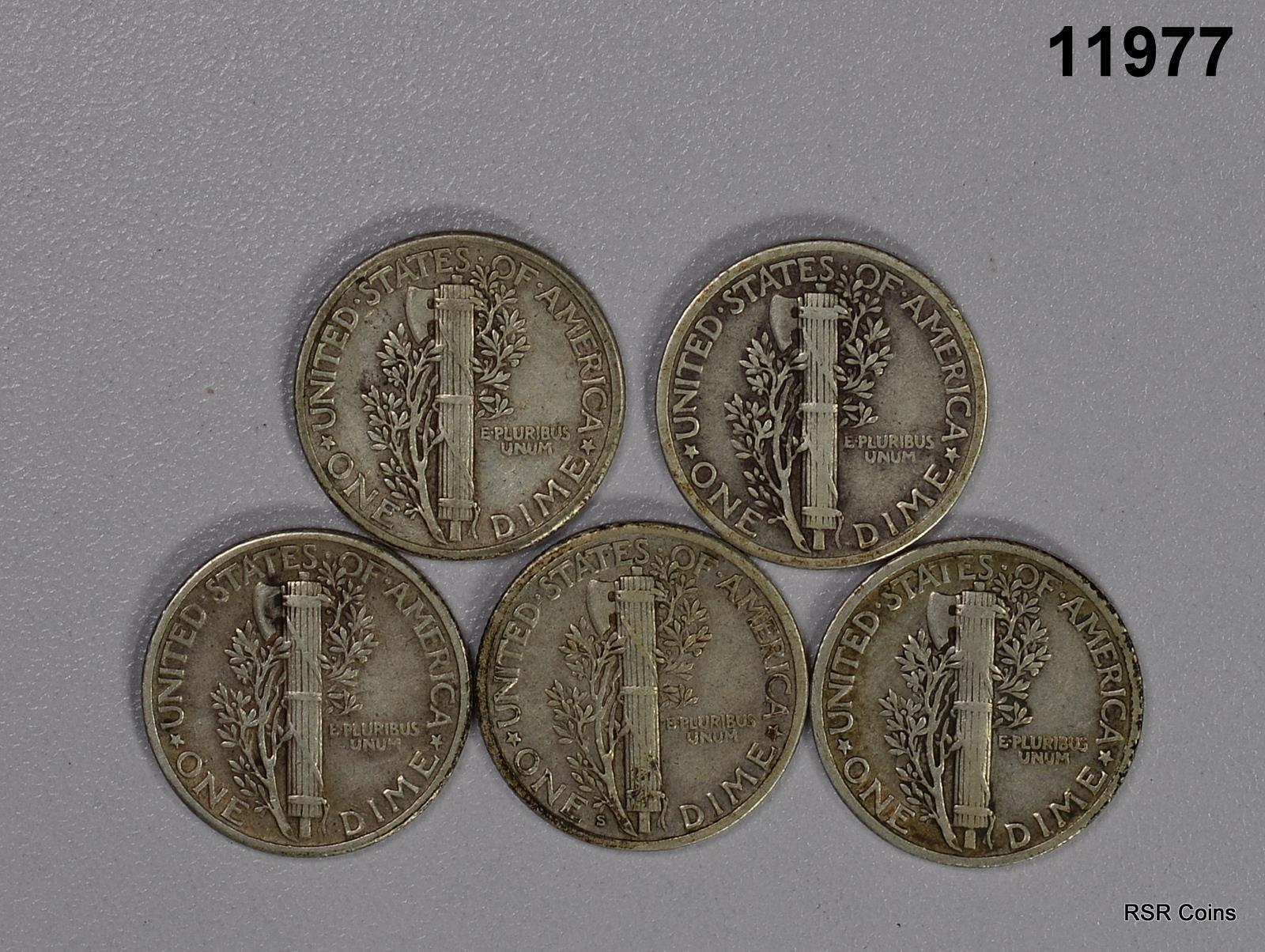 MERCURY DIME LOT: 1927 S XF, 1931 XF, 1929, 1927, 1928 VF!!  #11977