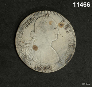 1802 SPAIN CAROLUS IIII SILVER 8 REALES CLEANED #11466