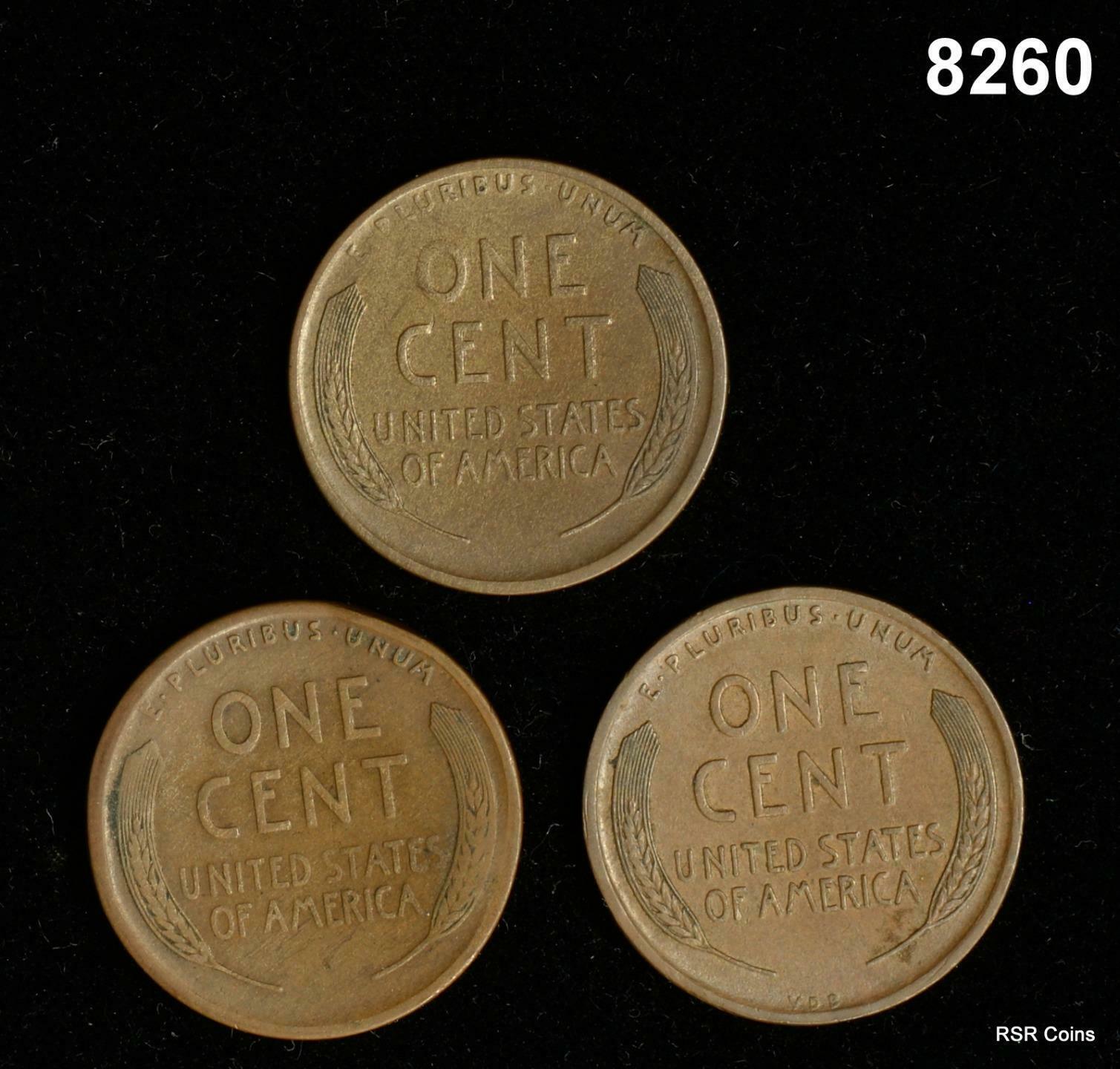 LINCOLN CENTS: 17S XF, 19S AU, 09 UDB XF+ #8260