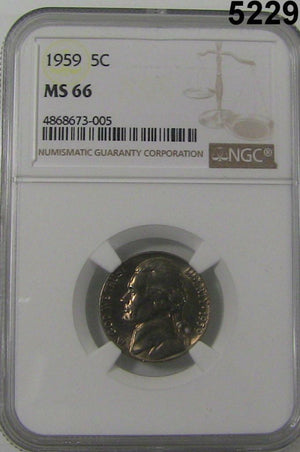 1959 JEFFERSON NICKEL NGC CERTIFIED MS66 JUST MISS 5 FULL STEPS $110 VALUE!#5229