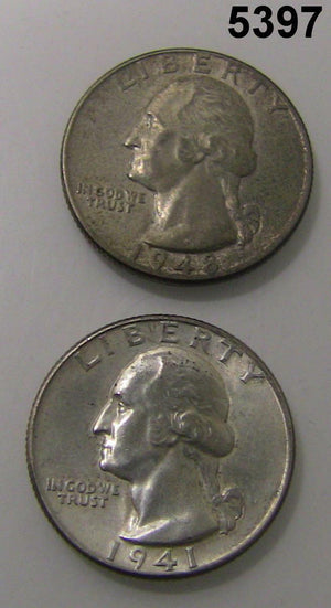 1948 & 1941 WASHINGTON QUARTER 2 COIN LOT BU #5397