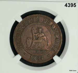 1884 A COCHIN CHINA 1 CENT RARE NGC CERTIFIED AU DETAILS ENVIRON. DAMAGE #4395
