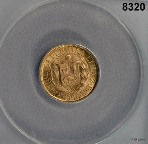 1966 1/2 LIBRA PERU GOLD COIN ANACS CERTIFIED MS65! #8320