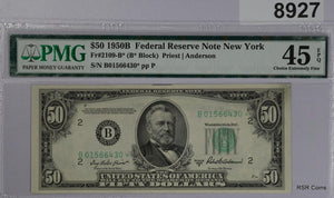 $50 1950 B FEDERAL RESERVE NOTE NY FR#2109-B* STAR PMG CERTIFIED 45 EPQ #8927