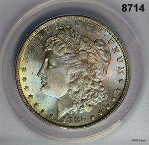 1886 MORGAN SILVER DOLLAR ANACS CERTIFIED MS63 AMBER BLUE GOLD OBVERSE #8714