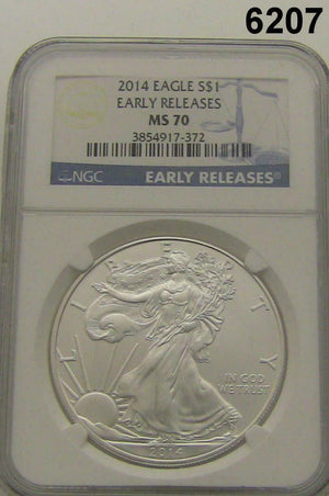2014 AMERICAN SILVER EAGLE NGC CERTIFIED EARLY RELEASE PERFECT MS70 #6207