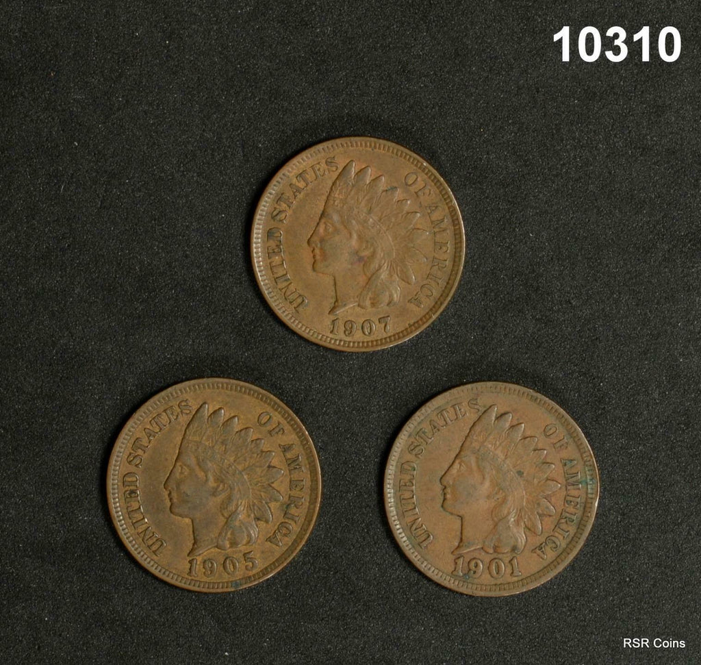 1901-05-07 3 COIN INDIAN CENT SET XF-AU+ SLIGHT CORRODED #10310