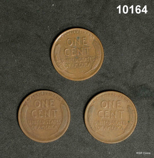 1926 UNC REVERSE SPOT, 1926D FINE, 1926S AU 3 COIN LINCOLN CENT LOT #10164