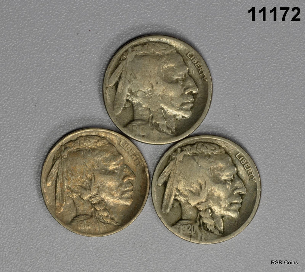 BUFFALO NICKEL 3 COIN LOT: 1917S (G), 1920S (G), 1913 TYPE 1 (VF) #11172