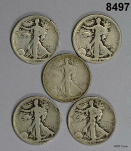 LOT OF 5 WALKING LIBERTY HALVES EARLY DATES: 1918, 20, 18S, 20S, 23S G-VG! #8497