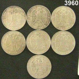 YUGOSLAVIA 50 DINARA 1938 SILVER EAGLE LOT OF 7 COINS ALL AU/BU #3960
