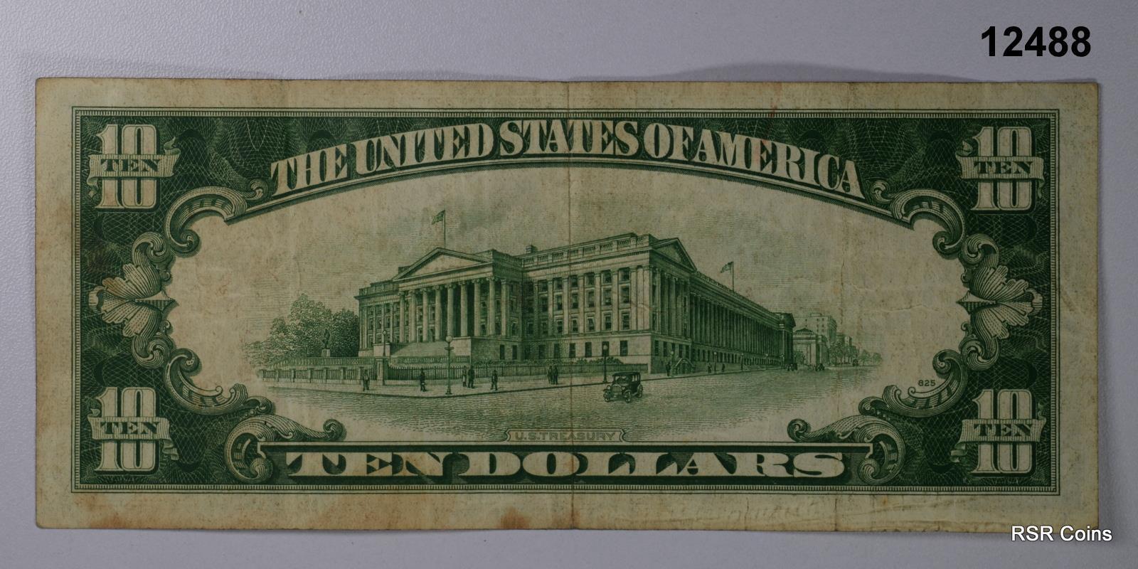 1934 A $10 FEDERAL RESERVE NOTE GREEN SEAL BOSTON! #12488