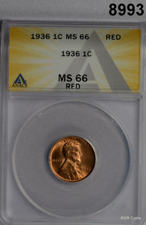 1936 LINCOLN CENT ANACS CERTIFIED MS66 RED! #8993