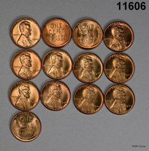 PARTIAL ROLL 1940 CHOICE BU LINCOLN CENTS (13 COINS) #11606