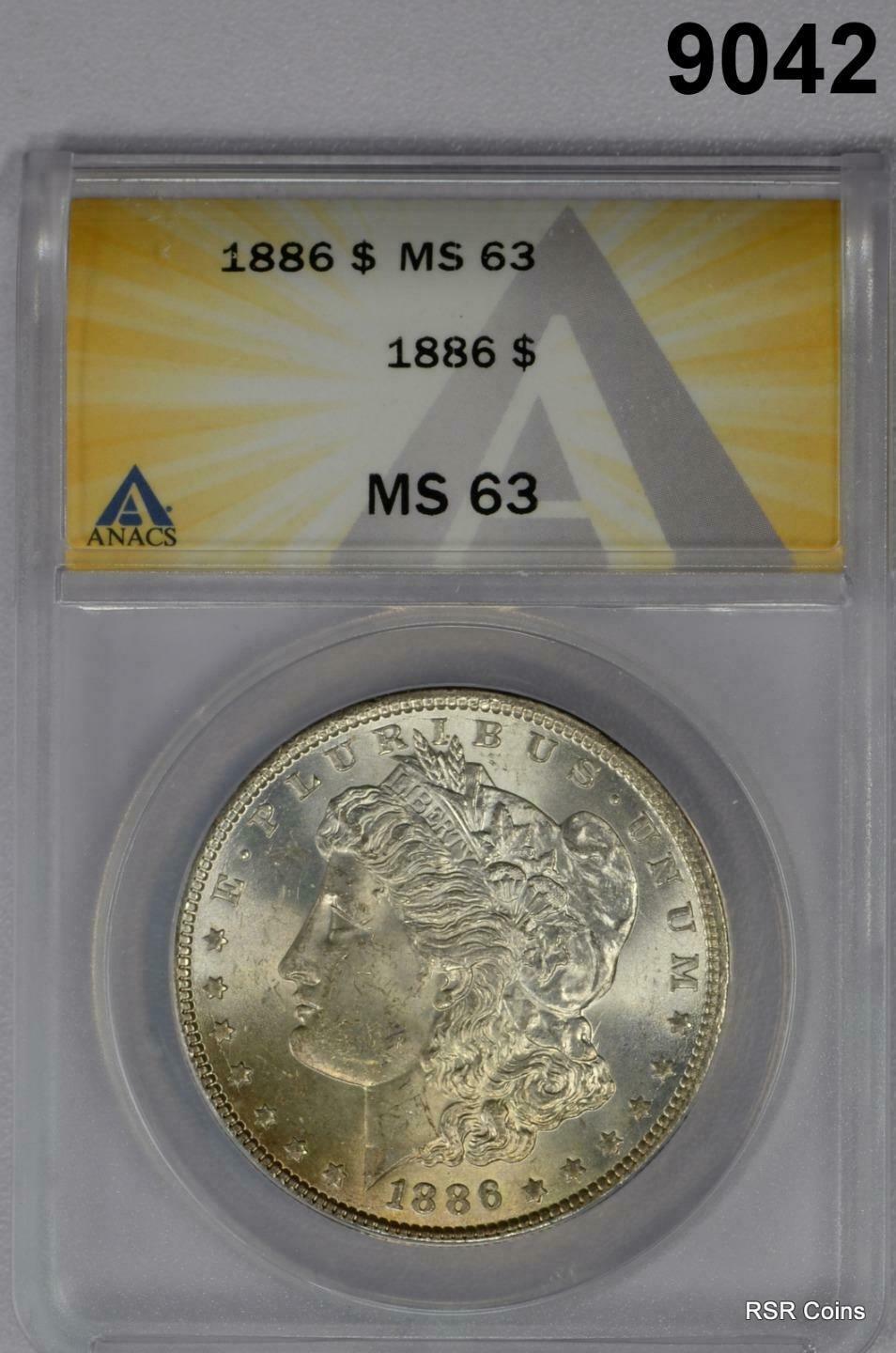 1886 MORGAN SILVER DOLLAR ANACS CERTIFIED MS63 PALE GOLDEN OBVERSE! #9042