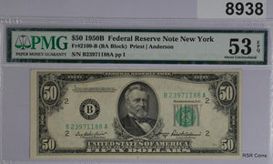 $50 1950 B FEDERAL RESERVE NOTE NEW YORK FR#2109-B PMG CERTIFIED 53 EPQ #8938