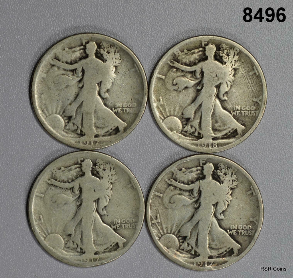 LOT OF 4 WALKING LIBERTY HALVES EARLY DATES: (2) 1917, 17S, 18S G-VG+ #8496