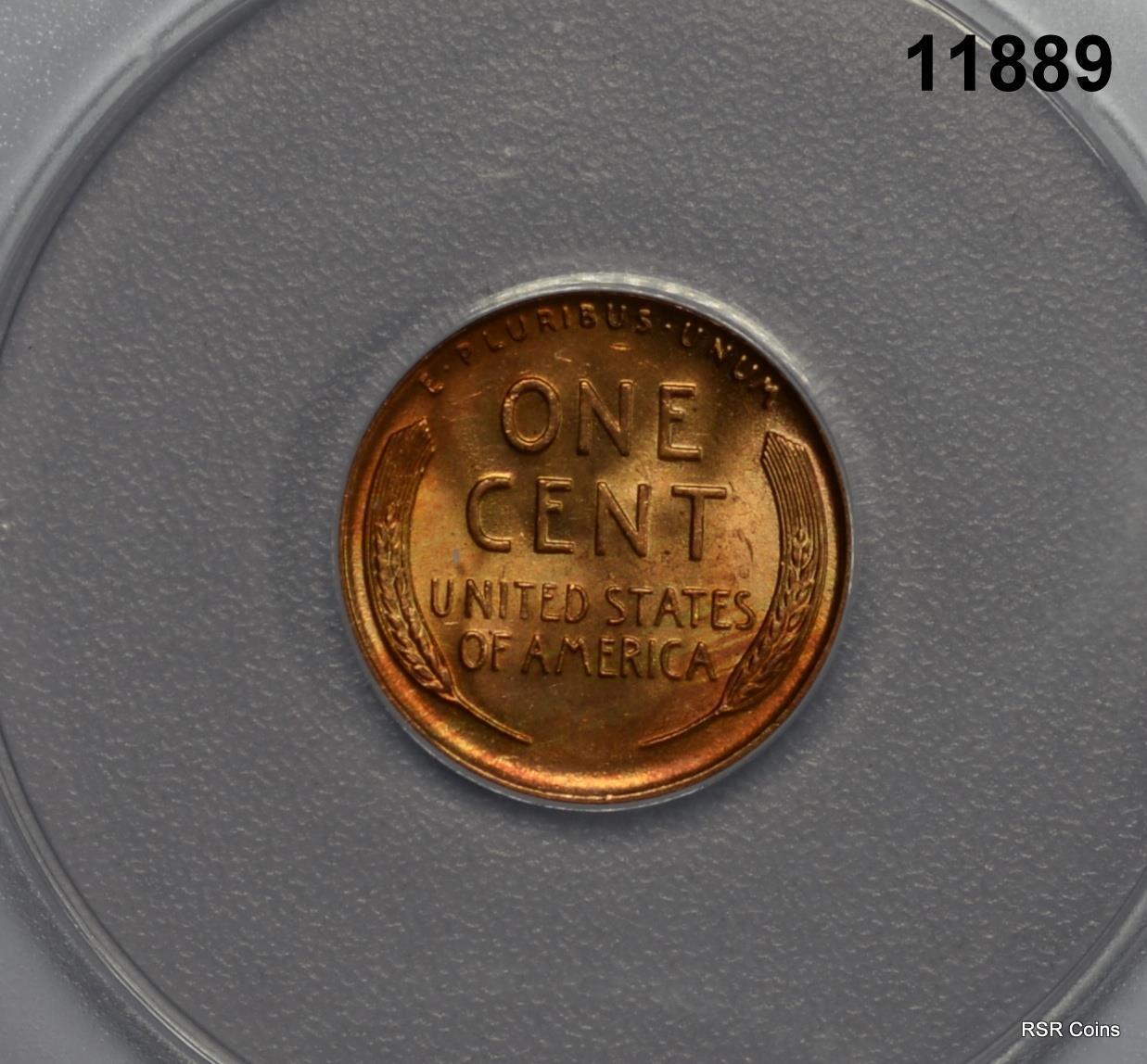 1947 LINCOLN CENT ANACS CERTIFIED MS66 RD FIRE RED#11889