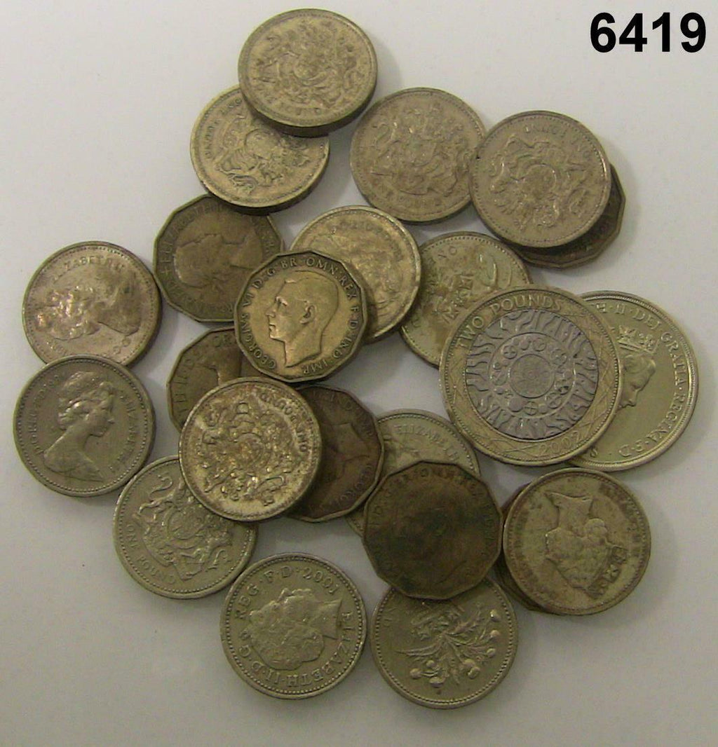 GREAT BRITAIN LOT (14) ONE POUND (2) TWO POUNDS (7) THREE PENCE 23 PC LOT! #6419