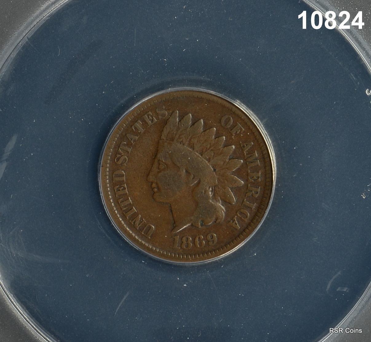 1869 INDIAN HEAD CENT ANACS CERTIFIED VG8 SCARCE DATE! #10824