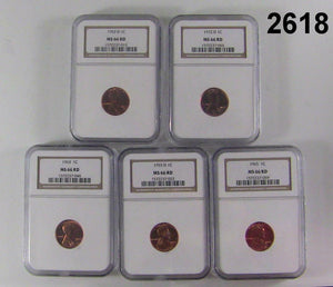 5 COIN LOT DIFFERENT NGC CERTIFIED MS 66 RD LINCOLN WHEATS CHECK DATES #2618