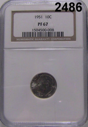 1951 NGC CERTIFIED PF 67 ROOSEVELT DIME #2486