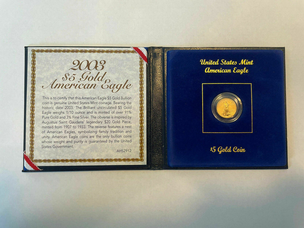 2003 1/10th oz $5 American Gold Eagle, BU in Holder HAVE 3 IN STOCK!