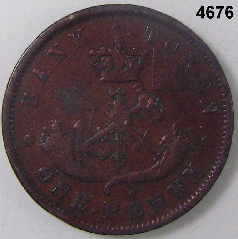 1850 BANK OF UPPER CANADA ONE PENNY TOKEN NICE #4676