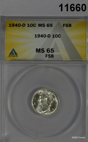 1940 D MERCURY DIME ANACS CERTIFIED MS65 FSB #11660