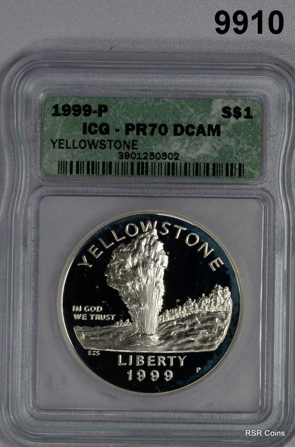 1999 P YELLOWSTONE COMMEMORATIVE SILVER DOLLAR ICG CERTIFIED PR70 DCAM #9910