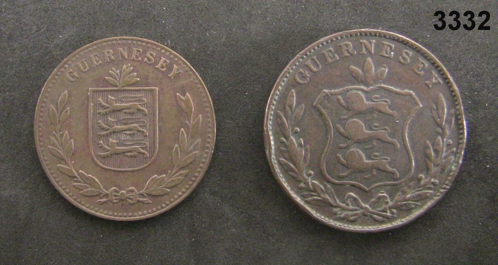 1834 & 1918 XF LOT OF 2 COINS GUERNESEY 8 DOUBLES #3332