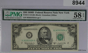 $50 1950 D FEDERAL RESERVE NOTE NEW YORK FR#2111-B PMG CERTIFIED 58 EPQ #8944