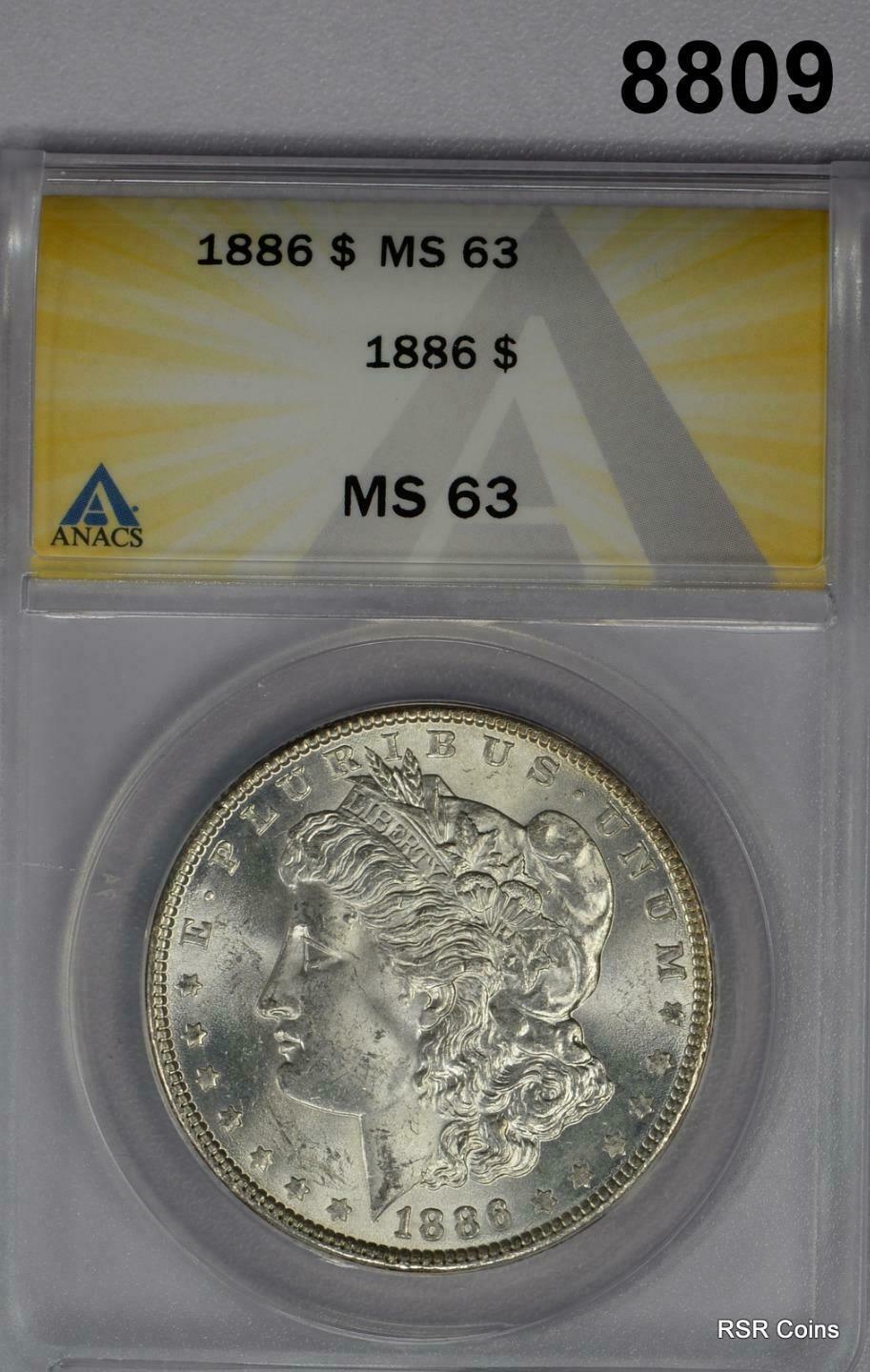 1886 MORGAN SILVER DOLLAR ANACS CERTIFIED MS63 VIBRANT NEON REVERSE COLORS!#8809