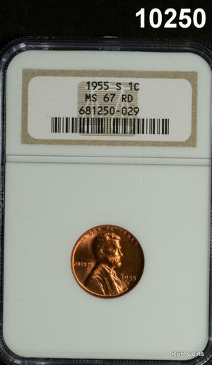 1955 S LINCOLN CENT NGC CERTIFIED MS67 RD FULL RED GEM! #10250