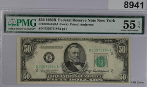 $50 1950 B FEDERAL RESERVE NOTE NEW YORK FR#2109-B PMG CERTIFIED 55 EPQ #8941