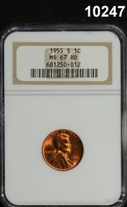 1955 S LINCOLN CENT NGC CERTIFIED MS67 RD FULL RED GEM! #10247