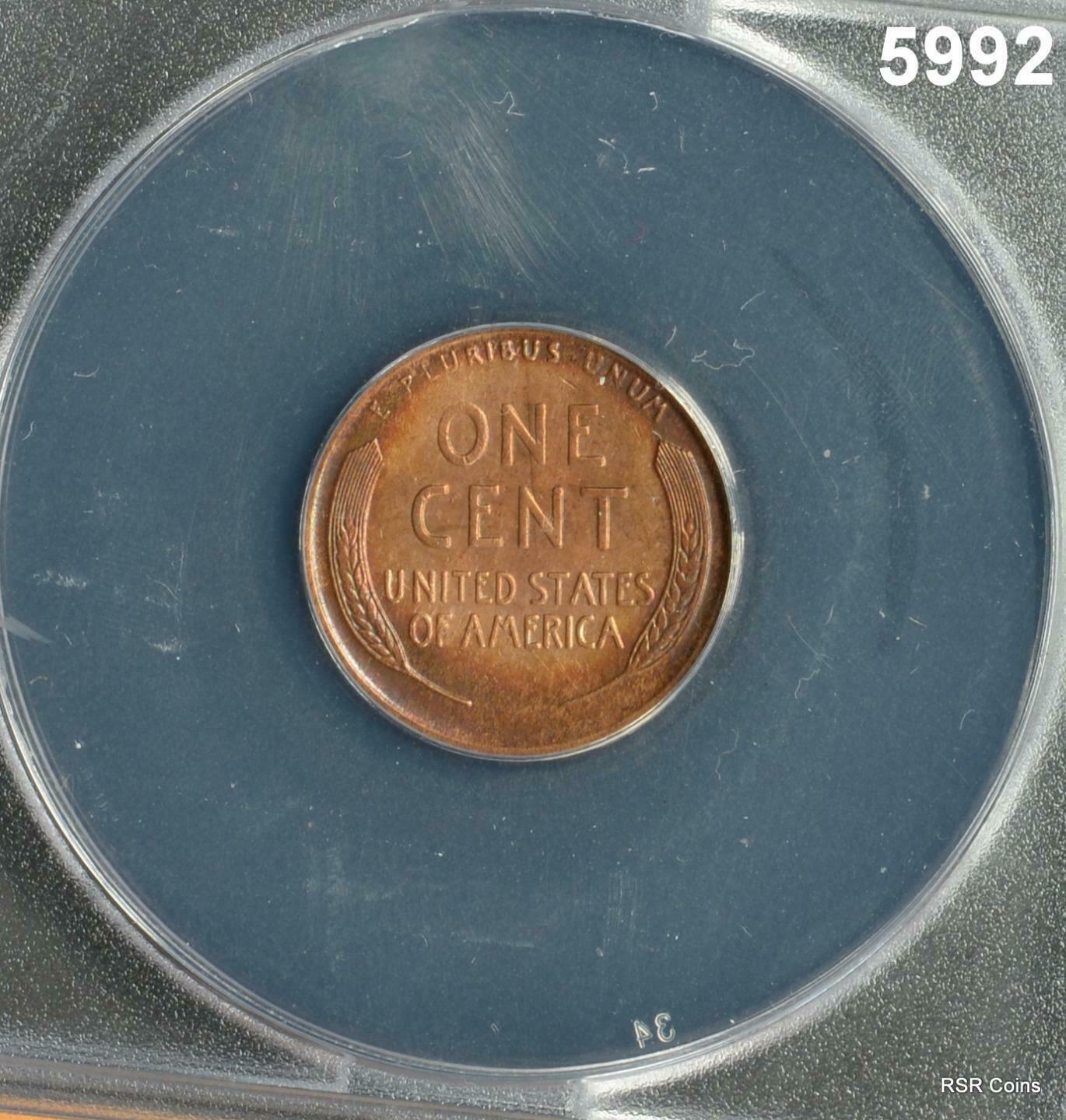 1924 D LINCOLN CENT ANACS CERTIFIED AU50 RECOLORED CLEANED #5992