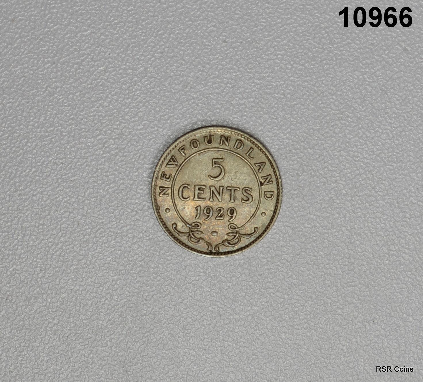 1924 FIVE CENT NEWFOUNDLAND SILVER COIN AU #10966