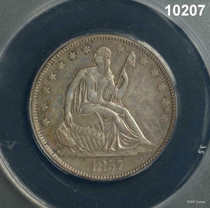 1857 SEATED HALF DOLLAR ANACS CERTIFIED AU50 ORIGINAL! #10207
