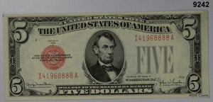1928 F $5 UNITED STATES NOTE RED SEAL CU GEM SERIAL # I41968888 #9242