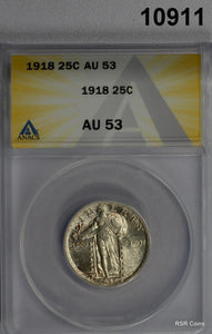 1918 STANDING LIBERTY QUARTER ANACS CERTIFIED AU53 FLASHY LOOK BETTER! #10911