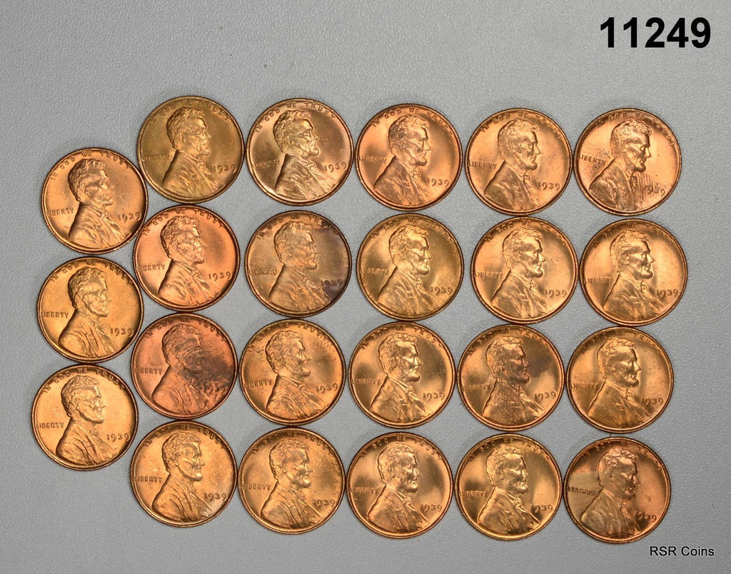 1939 CHOICE BU PARTIAL ROLL (23 COINS) LINCOLN CENTS! #11249